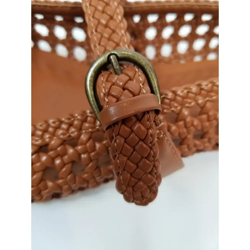 Cushionaire Weston Brown Faux Vegan Leather Woven Mary Jane Flats Women's Size 8